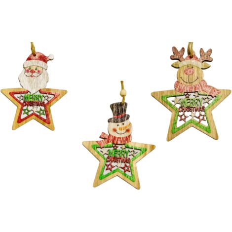 3 Pcs ( 1 Each ) Wooden Christmas Tree Hanging Decoration Craft Ornaments