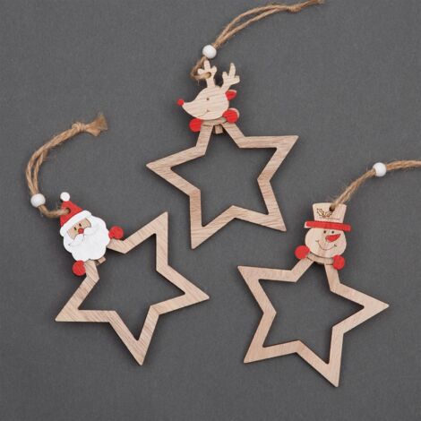 3 Pcs ( 1 Each ) Wooden Christmas Tree Hanging Decoration Craft Ornaments