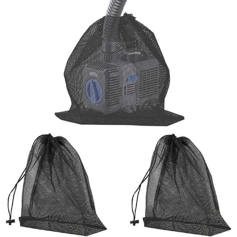 3 PCS (47x47cm)Sac en Filet de Filtre de Pompe Sac de Filtre de Pompe d'Étang avec Cordon de Serrage Sac Filtrant de Pompe à Eau Sac de Barrière de