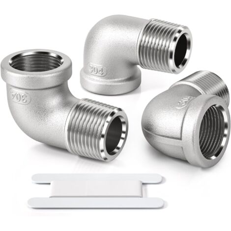 3 Pcs 90 degree 1/4 "femelle à 1/4" mâle BSP en acier inoxydable 304 raccord coudé pour la conversion de connexion tuyau - 3/8"M X 3/8"F