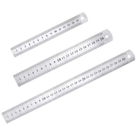 3 Pcs Acier inoxydable Règle précision Métal Droite Règle en Kit 15 cm(6''), 20cm(8''),30cm(12'') Argent Réglet en Inox