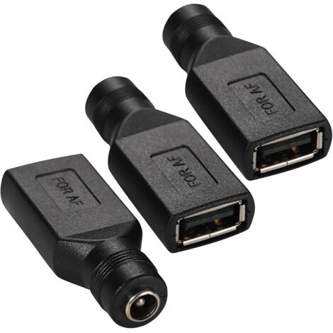 3 Pcs Adaptateur d'alimentation USB A vers DC, convertisseur USB 2.0 Femelle vers connecteur Femelle 5,5 x 2,1 mm pour Le Chargement d'un Ordinateur Portable