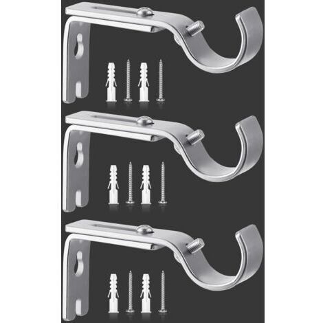 3 Pcs Argent Support de Tringle à Rideau Réglable, Supports Murale Réglables,Support pour Tringle à Rideau,Compatible avec les tringles à rideau d'un diamètre maximal de 20mm 25mm