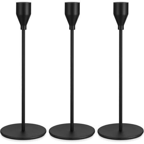 3 Pcs Bougeoirs Noirs, Bougeoir Chandelier Métal, Porte-Bougies Coniques, Chandelier de Mariage Décoration, Bougeoir Vintage pour Décoration de Table Anniversaires Maison