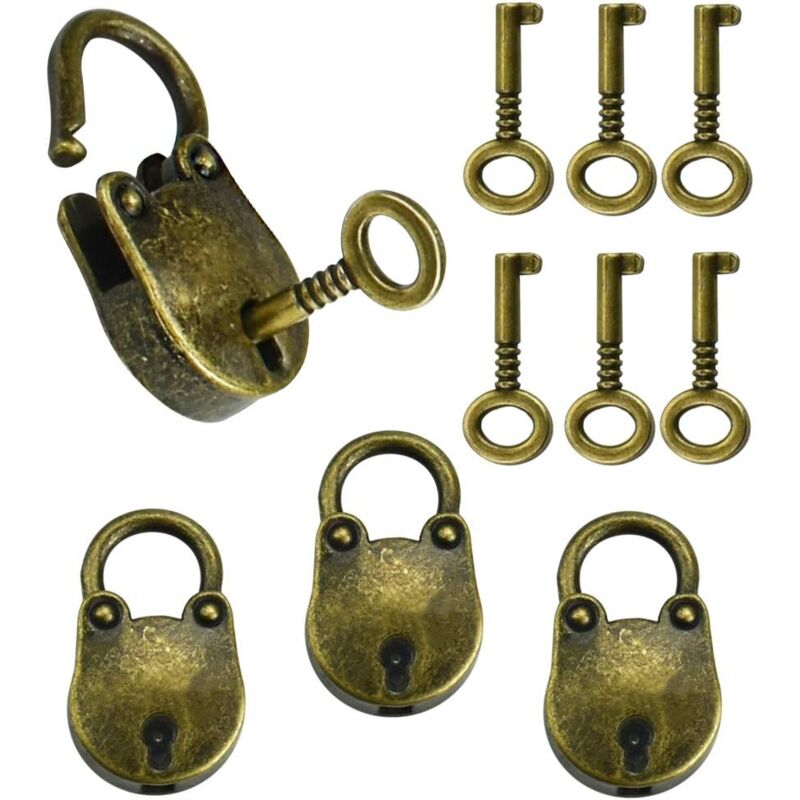 Linghhang - 3 pcs Cadenas Vintage en Alliage de Zinc 35 x 21 cm Cadenas de Forme d'Ours Antirouille Mini Cadenas Vintage Robuste avec 6 Clé pour