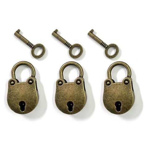 3 PCS Cadenas Vintage en Alliage de Zinc 38  23 cm Cadenas de Forme d'Ours Antirouille Mini Cadenas Vintage Robuste avec 3 Clé pour Petits Bagages Boîte à Bagages Valises Casiers Maison