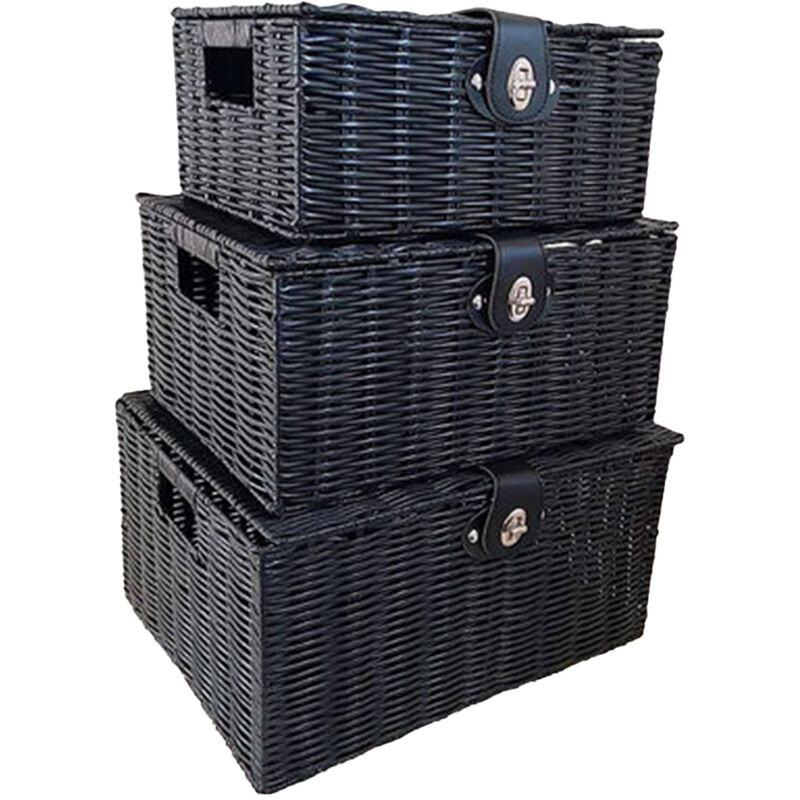 

3 pcs caja de almacenamiento de escritorio de ratán hecha a mano caja de almacenamiento creativa de interior de gran capacidad Negro - Negro