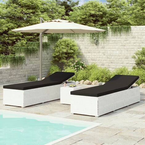 3 pcs Chaises longues de jardin table à thé  Bain de soleil  Transat de jardin Résine tressée Blanc DHNET3634988