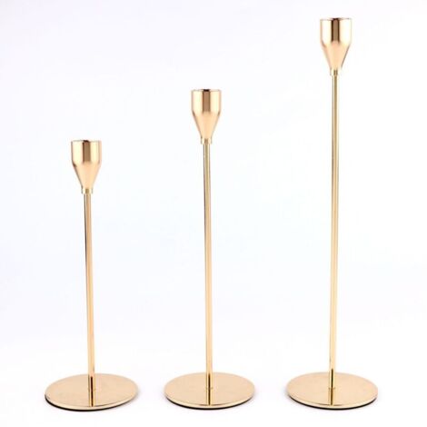 3 Pcs Chandelier, Bougeoir Doré Convient aux Bougies épaisses de 3/4 Pouces et Bougies LED, Bougeoir pour Bougie Conique pour décor, Mariage, dîner aux chandelles, Saint Valentin, Fêtes