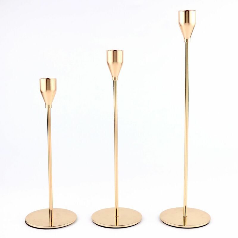 3 Pcs Chandelier, Bougeoir Doré Convient aux Bougies épaisses de 3/4 Pouces et Bougies LED, Bougeoir pour Bougie Conique pour décor, Mariage, dîner
