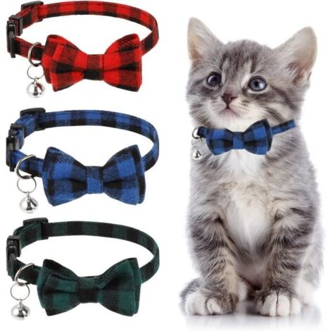 3 PCS Collier Chat, Collier Chat Anti Etranglement avec Clochette Nœud Papillon Réglable Collier 15-20cm pour Chat, Chiot
