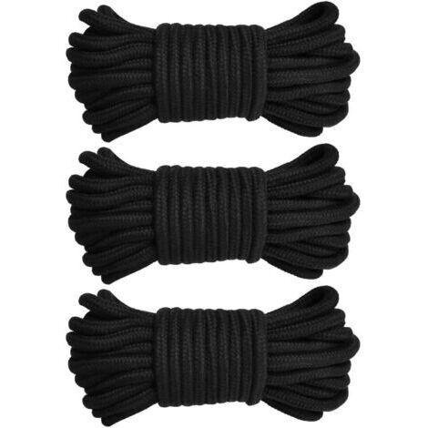 3 PCS Corde d'amarrage torsadée en Coton Corde à Tricoter Souple, Cordon épais 10M / 33ft 8MM, Noir
