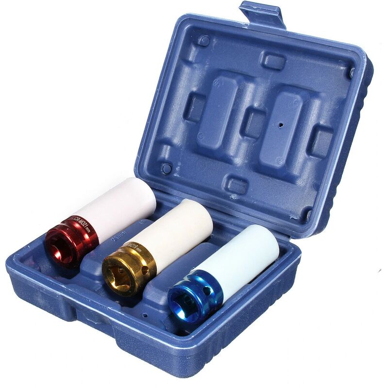 Qersta - 3 pcs cr-mo 1/2 '17mm 19mm 21mm Alliage Écrou Impact Roue Socket Set Mur Socle Impact Profond