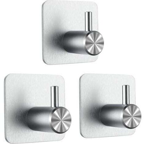 3 Pcs Crochet Adhésif 3M, Crochet Mural de Salle de Bains, Sans Perçage Porte Serviette, Acier Inox Accroche Torchon Cuisine, Argent