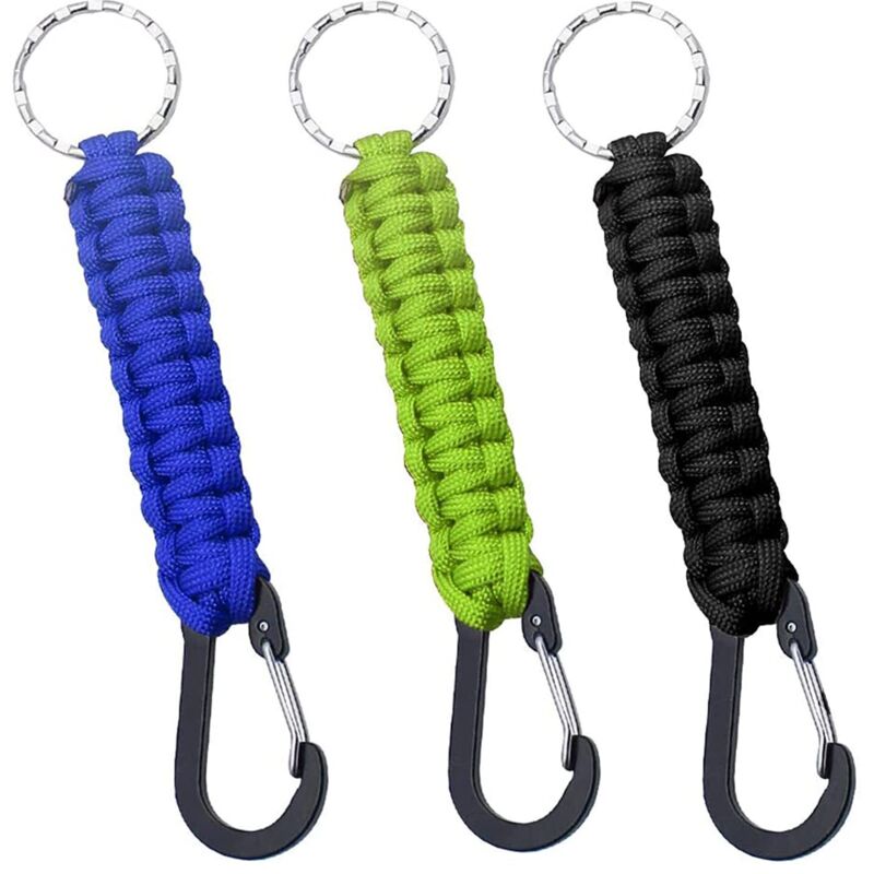 3 Pcs de Porte-Clés en Corde Tressée Porte-Clés avec Mousqueton et Porte-Clés Porte-Clés Lanière avec Anneau en D, Adapté pour L'Extérieur, La