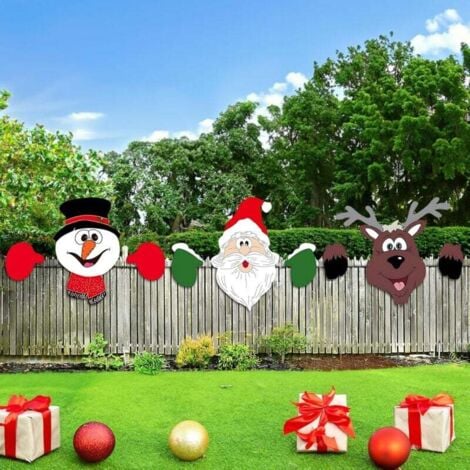 SNQ 3 Pcs Décoration Noël Extérieur pour Clôture, 4030cm Pere Noel Décoration, Decoration Renne de noel Exterieur, Bonhomme de Neige Décoration Noel, pour I'extérieur pour Jardin, Cour, Fête