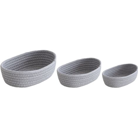 3 Pcs Desktop Storage Basket Oval Organizer Container Cotton Rope Hand Woven for Makeup Snacks Grey
