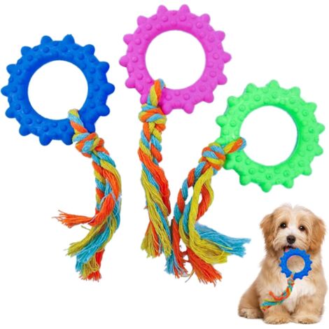 3 PCS Dog Chew Toys Resistant Rubber, Dog Toy, Natural Cotton Chew Toys with Rubber Balls for Aggressive Chewers Small and Large Dogs