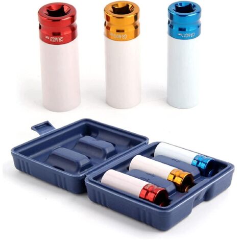 3 PCS Drive Wheel Socket Set 1/2- Inch Alloy Wheel Sockets 17mm 19mm 21mm Thin Wall Wheel Nut Socket Multicolour Nut Thin Wall Sockets for Alloy Wheels