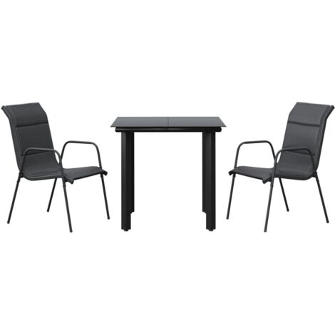 3 pcs Ensemble à manger de jardin  Salon de jardin  Mobilier de salle à manger noir textilène et acier RJTRX502079