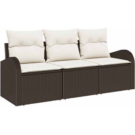 3 pcs Ensemble de canapé de jardin,Canapé d'extérieur,Sofa de jardin Marron et blanc Poly rotin CFW885776