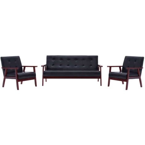 3 pcs Ensemble de canapés,Banquette Sofa pour Salon Noir Similicuir MEMV473747