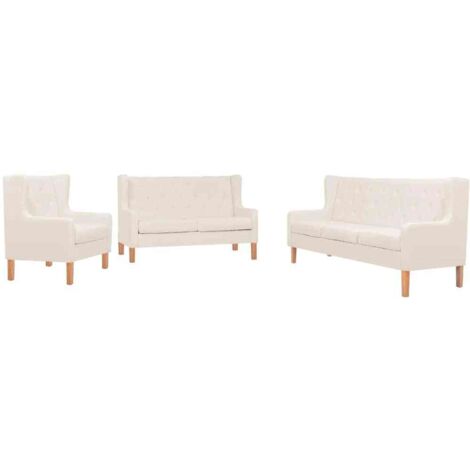 3 pcs Ensemble de canapés，Banquette Sofa pour Salon tissu blanc crème MEMV393805