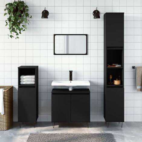 3 pcs Ensemble de meubles de salle de bain,Mobilier de Rangement de Toilette noir bois d'ingénierie -27029 - Noir