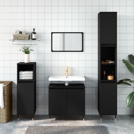 3 pcs Ensemble de meubles de salle de bain,Mobilier de Rangement de Toilette noir bois d'ingénierie -42156 - Noir