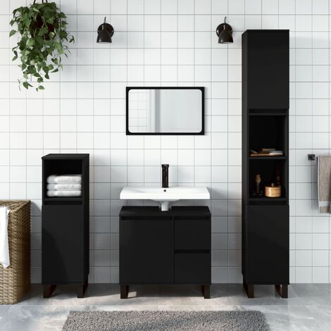 3 pcs Ensemble de meubles de salle de bain,Mobilier de Rangement de Toilette noir bois d'ingénierie -51772 - Noir