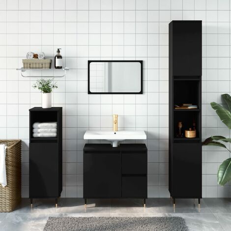 3 pcs Ensemble de meubles de salle de bain,Mobilier de Rangement de Toilette noir bois d'ingénierie -57173 - Noir