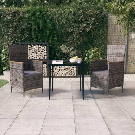 3 pcs Ensemble de salle à manger de jardin  Salon de jardin  Mobilier de salle à manger avec coussins Gris RJTRX330308
