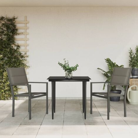 3 pcs Ensemble Table et Chaise de Jardin Contemporain  Ensemble Table à manger + 2 chaises noir textilène et acier 93997