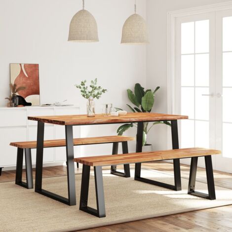 3 pcs Ensemble Table et Chaises Contemporain  Ensemble Table à manger + 2 chaises avec bord vivant bois massif d'acacia 49556