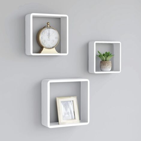 3 pcs Étagères murales Étagères flottante Support mural stable, pour Salon sous forme de cube Blanc MDF NAJO7630