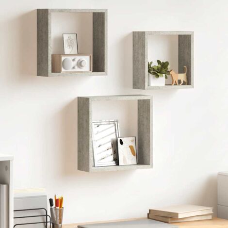3 pcs Étagères murales  Étagères flottantes sous forme de cube Gris béton VSGS774996