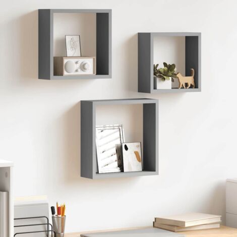 3 pcs Étagères murales  Étagères flottantes sous forme de cube Gris MDF BRZH737660