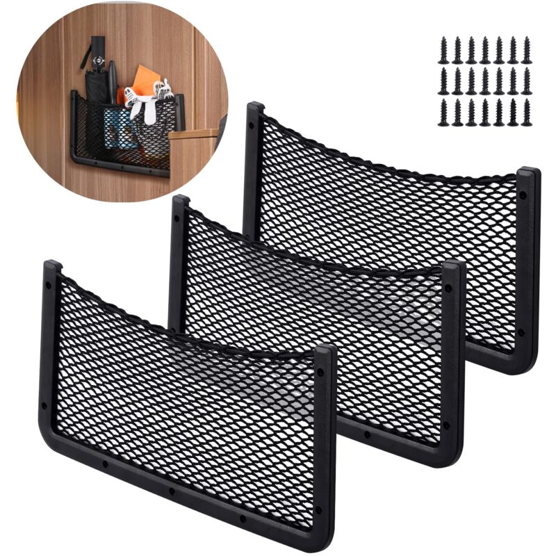 3 pcs Filet Rangement pour Voiture 40 20 cm Sac Pocket Organizer de Voiture pour Ustensiles/Camping-Cars/Bateaux/Maison (Filet élastique) npterbl