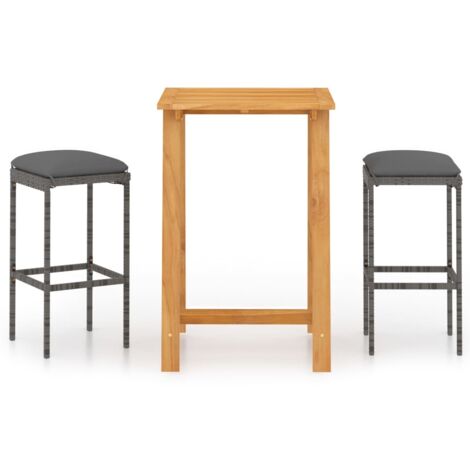 3 PCS Garden Bar Juego con almohadillas grises