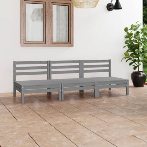 3 PCS Garden Lounge Pinho Massif Grey - 253222