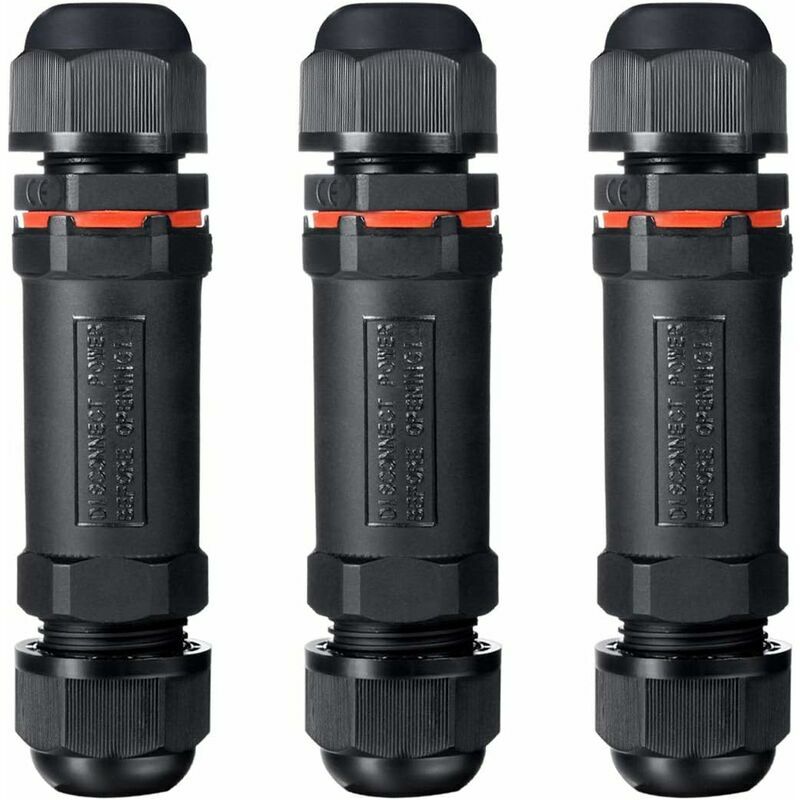 3 pcs IP68 Outdoor Waterproof Junction Box Coupler 1mm-13mm (Black, pvc)