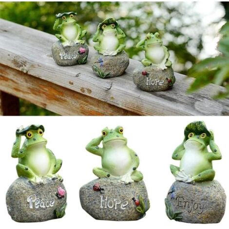 3 PCS Jardin Grenouille Statue Décoration,Grenouilles Assis Sur Sculptures En Pierre Intérieur En Plein Air Colle@Z9749