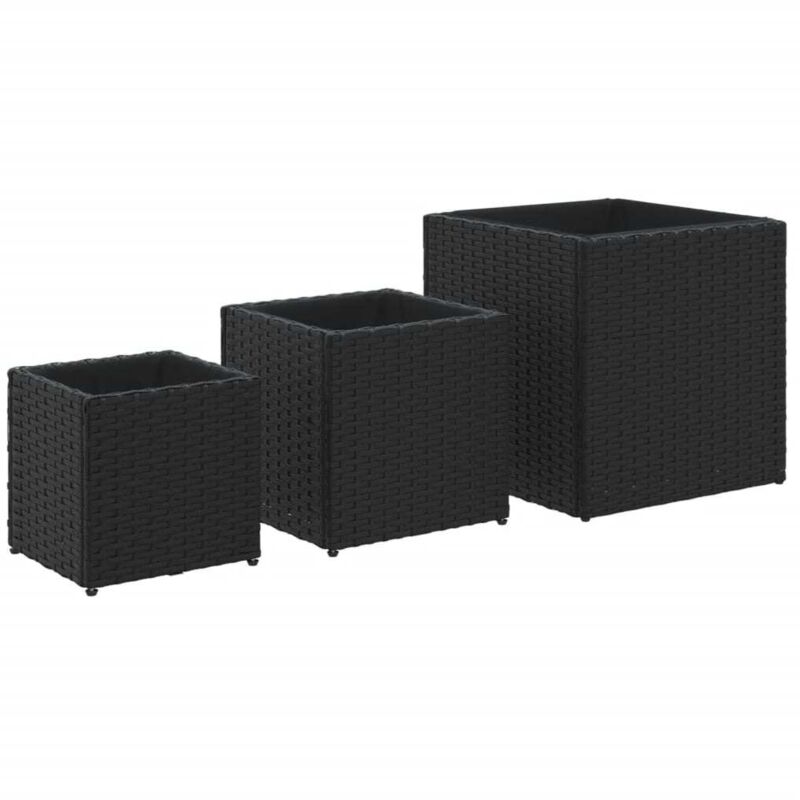 3 pcs Jardinière，Bac à fleurs，Pot de fleurss d'extérieur noir résine tressée CFW39372