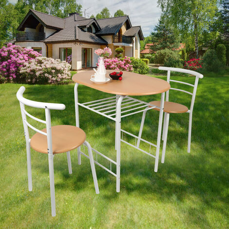 Juego de cocina de 3 piezas, mesa y 2 sillas tapizadas, color marrón rústico