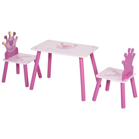 3 Pcs Kids and Table Chair Set Princess & Crown Theme Home Furniture Pretty Gift 2-4 Years Pink