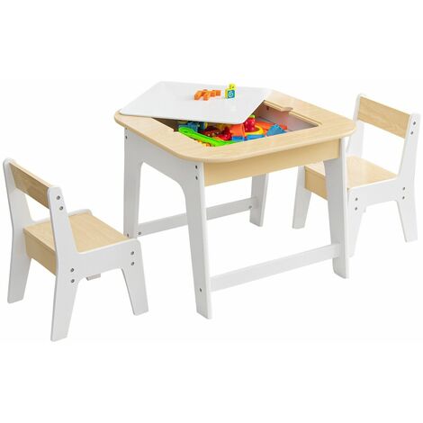 3 Pcs Kids Table and Chair Set Toddler Activity Writing Double-sized Tabletop