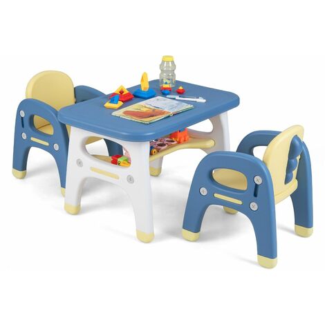 3 Pcs Kids Table and Chair Set Toddler Activity Writing Table Set Arts & Crafts