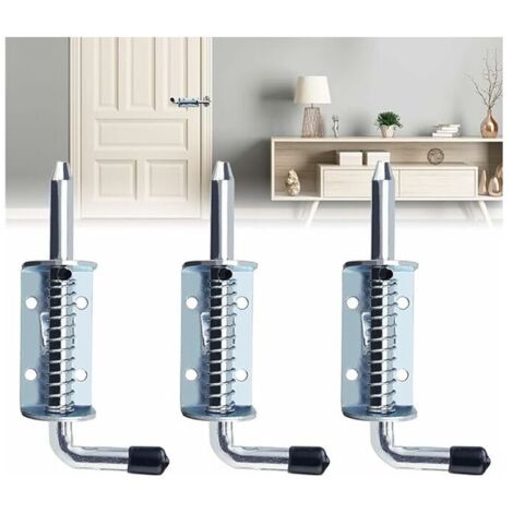 3 PCS Loquet à Ressort en Fer Galvanisé Serrure de Porte Abri de Jardin Boulon à Ressort Robust Targette à Ressort Verrou Porte de Garage