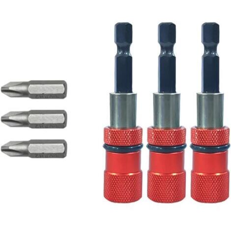 3 pcs Magnétique Porte-embout avec Butée de Profondeur de Vis Réglable 1/4" Hex Tige Cloison Sèche Embout de Visseuse Placo pour Plaques de Plâtre avec Embouts de Tournevis PH2
