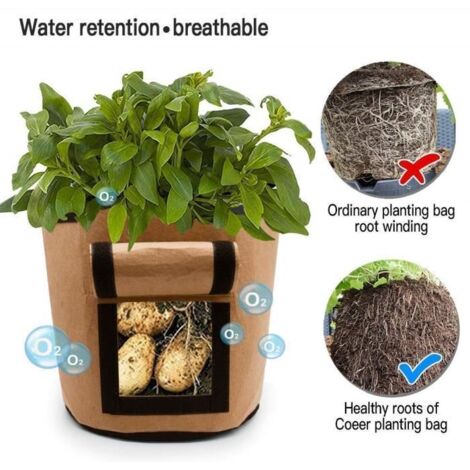 3 pcs Marron Sac de Plantation 7 Gallons Sac de Legumes Chambre de culture Sac de Culture de Pommes de Terre Tissu Non-tissé